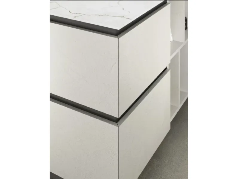 Cucina bianca design con penisola Cucina cemento Artigianale in Offerta Outlet
