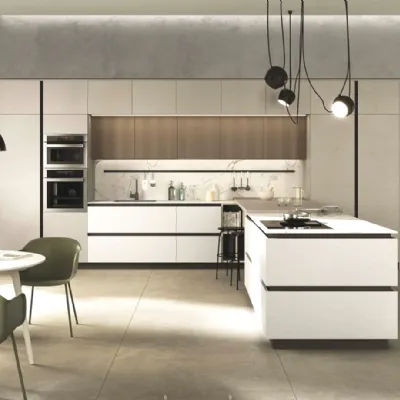 Cucina bianca design con penisola Cucina cemento Artigianale in Offerta Outlet