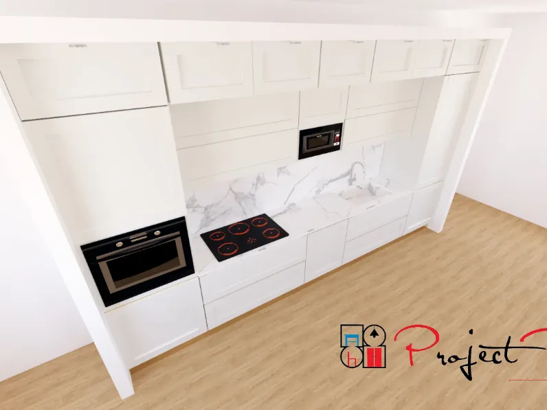 Cucina lineare in legno bianca Ego a prezzo scontato