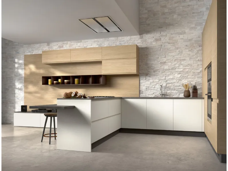 Cucina Zenit 04 moderna bianca Essebi con penisola scontata 35%