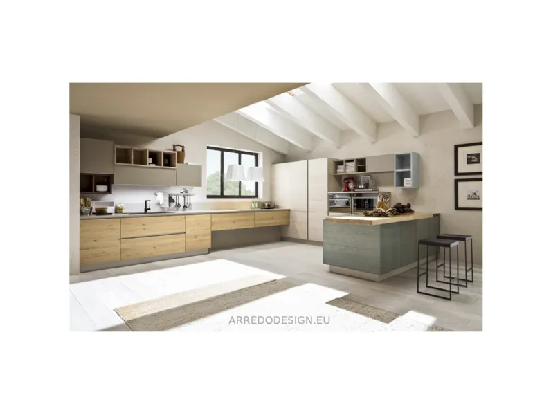 Cucina altri colori moderna con isola Arrex Zenzero a soli 4375