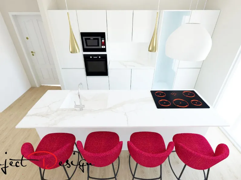 Cucina Line  design bianca Astra con isola scontata 47%