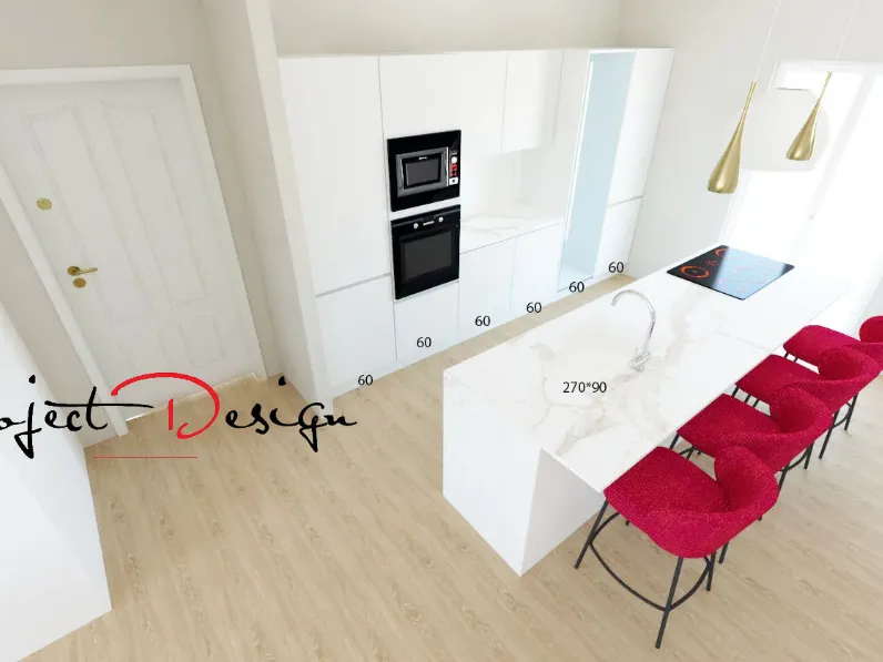 Cucina Line  design bianca Astra con isola scontata 47%