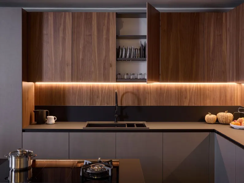 Cucina Diotti.com moderna con isola altri colori in legno Alux 01 outlet