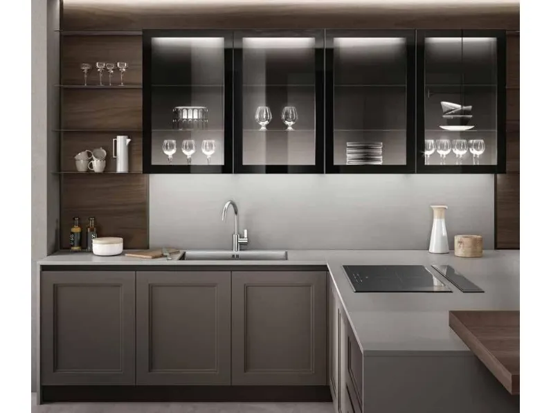 Cucina Arredo3 country con penisola grigia in laccata opaco Meg 1