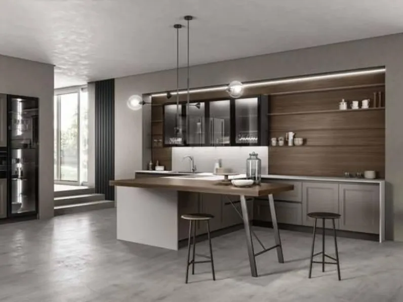 Cucina Arredo3 country con penisola grigia in laccata opaco Meg 1