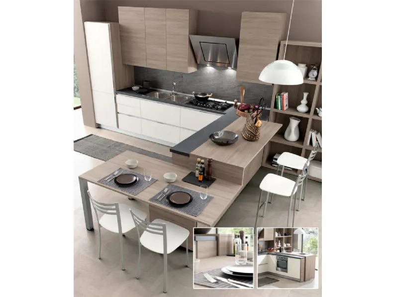 Mobile cucina componibile cm.80, con 2 ante e 2 cassetti, bianco top color  marmo Arredobagno e Cucine s.r.l.s.
