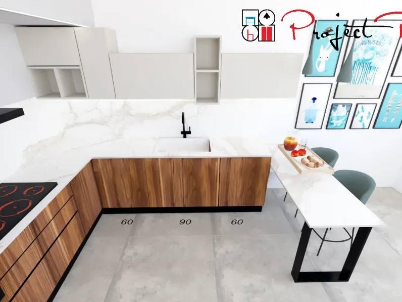 Cucina con penisola design arancione Artigianale Start2 a soli 5980 Euro