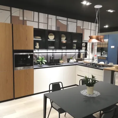 Cucina altri colori moderna con penisola Immagina wood Lube cucine a soli 12950 Euro