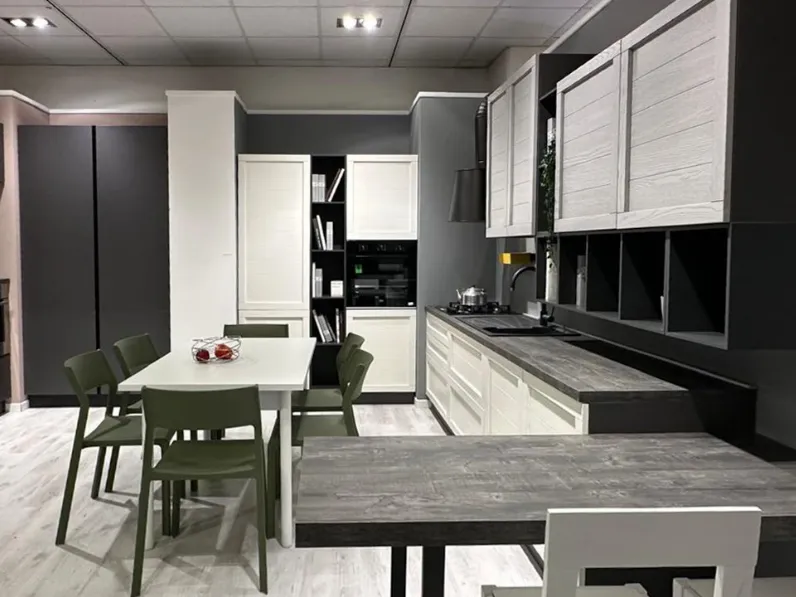 Cucina Net cucine moderna con penisola bianca in legno Elsa