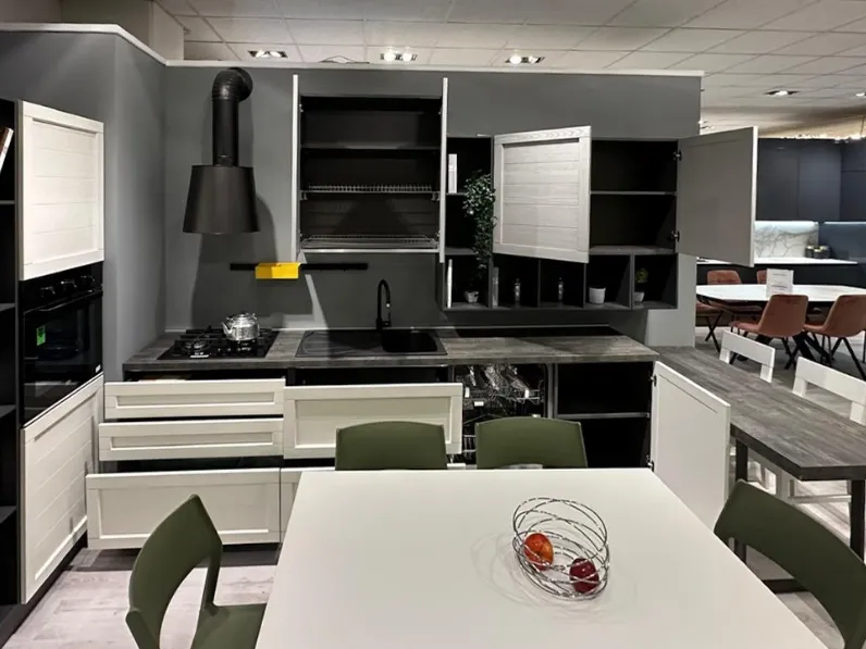 Cucina Net cucine moderna con penisola bianca in legno Elsa