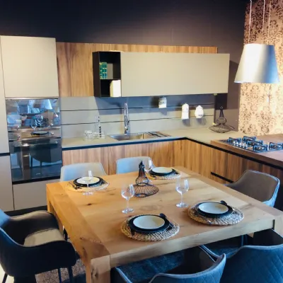 Cucina grigio moderna con penisola Noce imperial Artigianale in Offerta Outlet