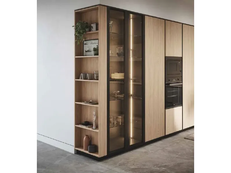Cucina Domino composizione 01 moderna rovere chiaro Prima cucine con penisola scontata 50%