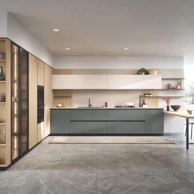 Cucina Domino composizione 01 moderna rovere chiaro Prima cucine con penisola scontata 50%