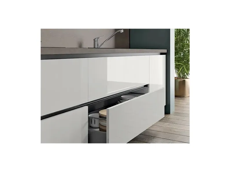 Cucina bianca moderna lineare Domino Prima cucine in Offerta Outlet