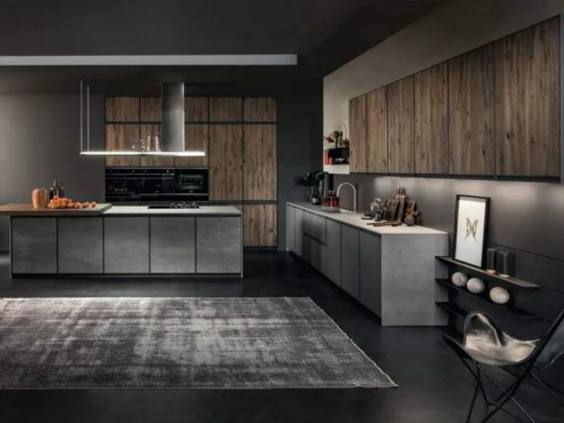 Cucina Kronos design grigia Arredo3 con isola scontata 35%
