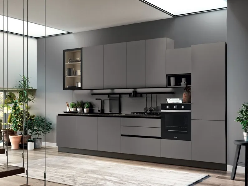 Cucina grigio moderna lineare Easy 22 Collezione esclusiva in Offerta Outlet