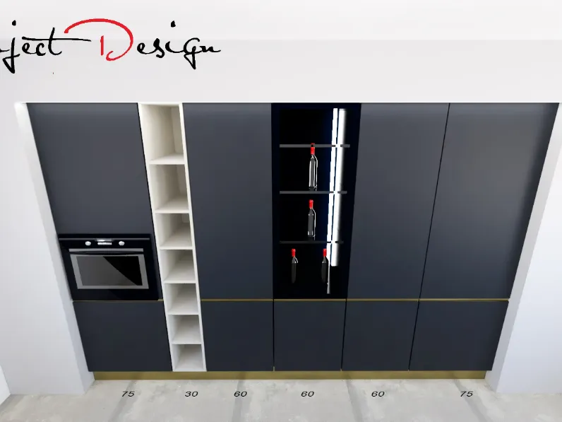 Cucina con isola in laminato opaco antracite Kali a prezzo ribassato