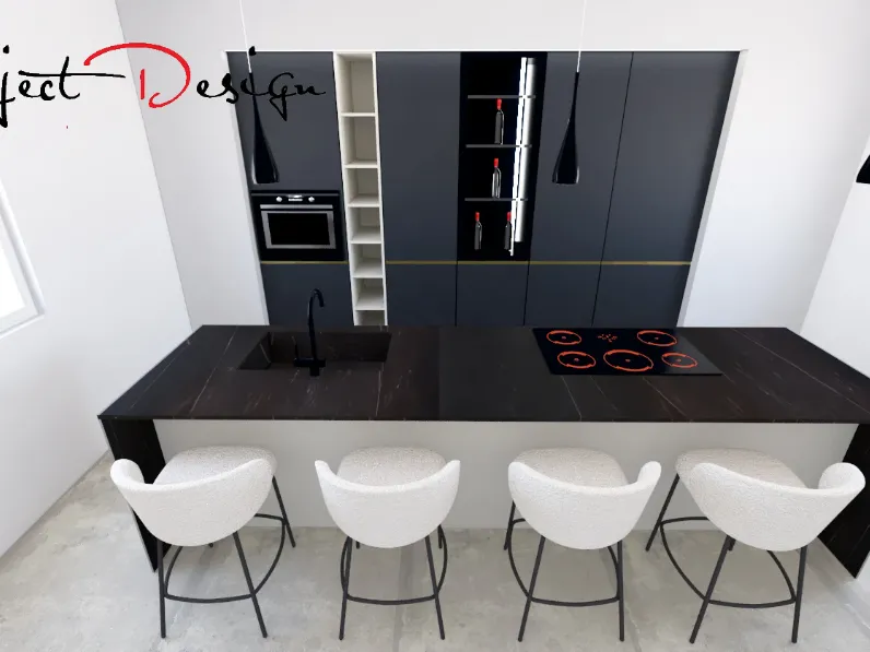 Cucina con isola in laminato opaco antracite Kali a prezzo ribassato