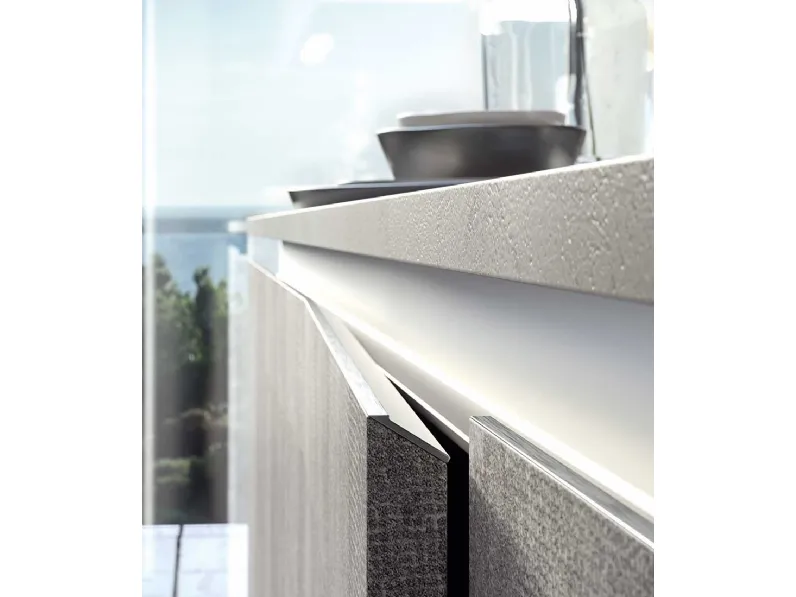 Cucina lineare in laminato materico grigia K18 a prezzo ribassato