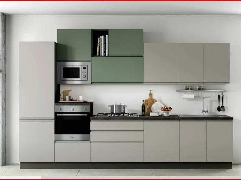Cucina lineare in laminato materico grigia Giove k a prezzo scontato