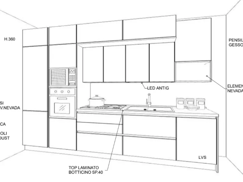 Cucina lineare Gicinque Smart gola SCONTATA 50%