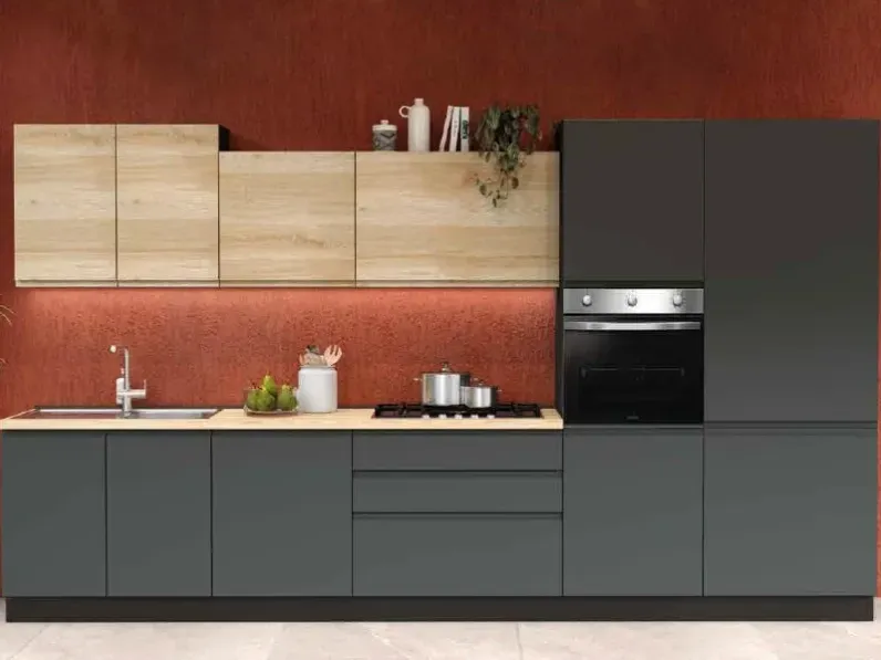 Cucina moderna lineare Cucina aria composizione caramello Evo cucine a prezzo scontato