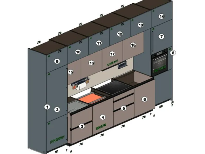 Cucina Metropolis moderna grigia Stosa lineare scontata 50%