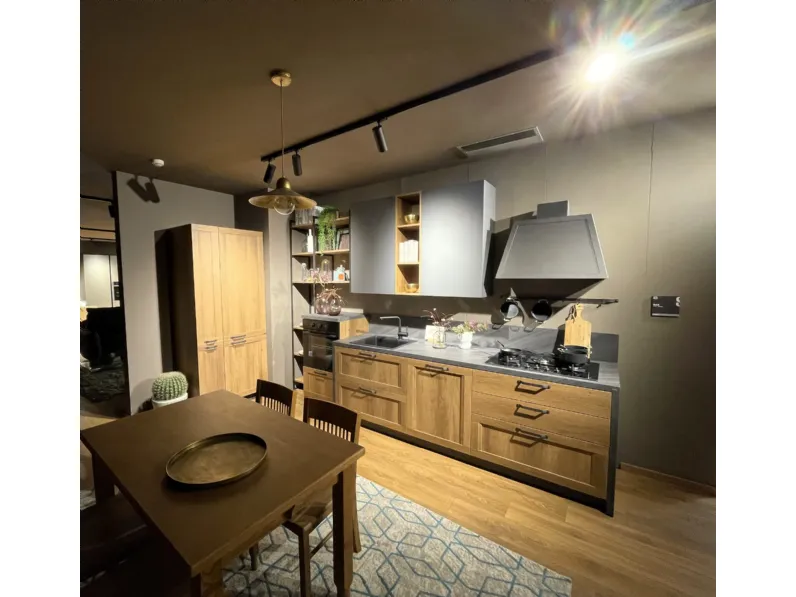 Cucina Scavolini industriale lineare rovere chiaro in laminato materico Sax