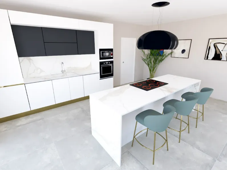 Cucina Sp22 moderna bianca Astra con isola scontata 55%