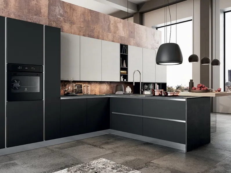 Cucina grigia moderna con penisola Arredo3 05 a soli 17557 Euro