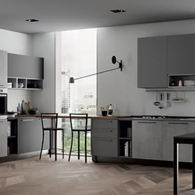 Cucina moderna grigio Primacucine lineare Domino grafite e cementho in offerta