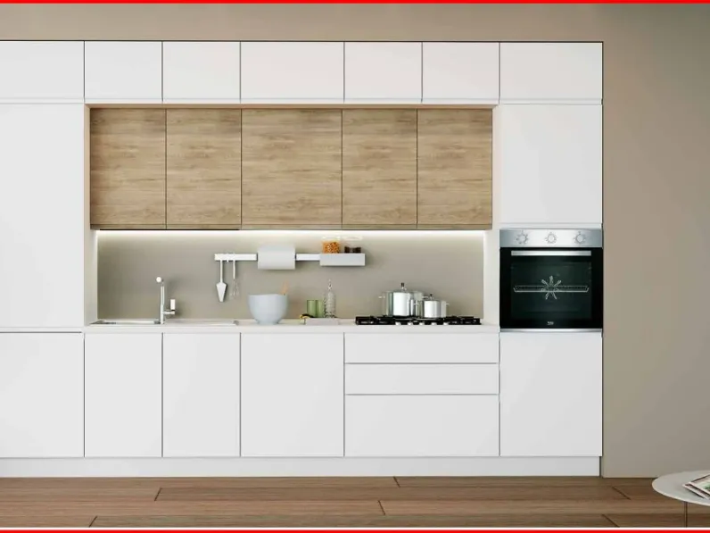 Cucina lineare in laminato materico bianca Wega k a prezzo scontato