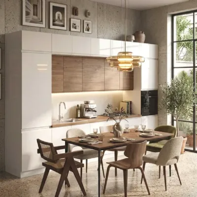 Cucina lineare in laminato materico bianca Wega k a prezzo scontato
