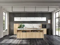 Cucina Essebi moderna ad isola rovere chiaro in laminato opaco Azimunt