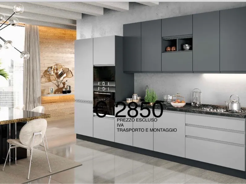 Cucina lineare in laminato opaco grigia Kelly a prezzo ribassato