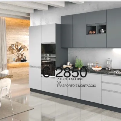 Cucina lineare in laminato opaco grigia Kelly a prezzo ribassato