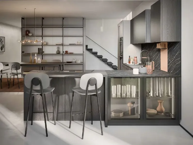 Cucina a prezzo scontato con penisola moderna Domino composizione 10 Prima cucine