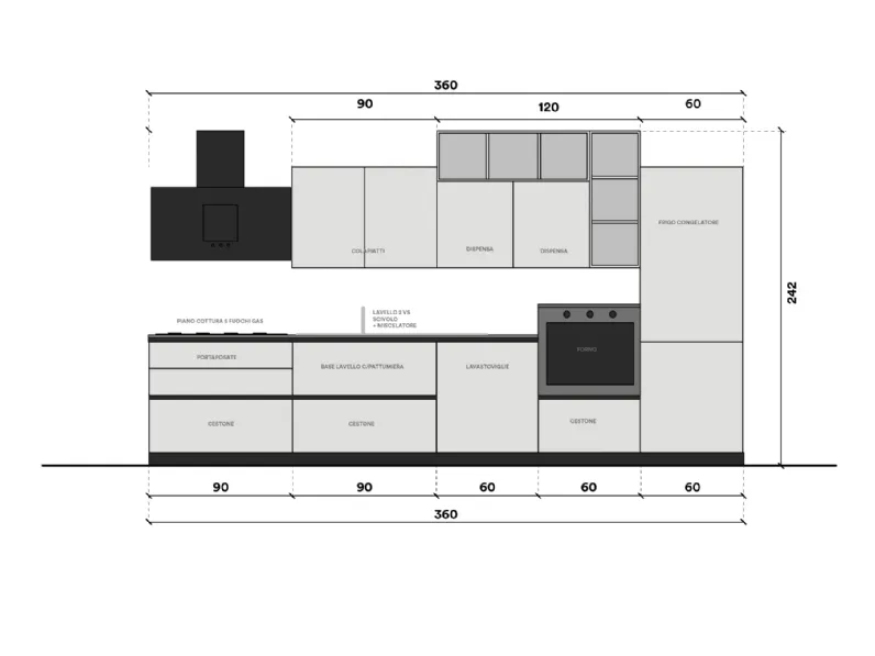 Cucina Colombini casa moderna lineare grigia in laminato opaco Quadra gola