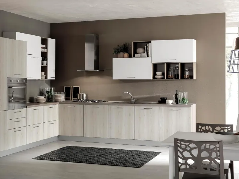 Cucina moderna ad angolo Cloe 04 rovere e bianco  Net cucine a prezzo ribassato