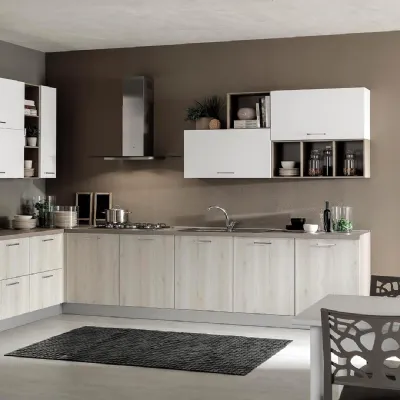 Cucina moderna ad angolo Cloe 04 rovere e bianco  Net cucine a prezzo ribassato