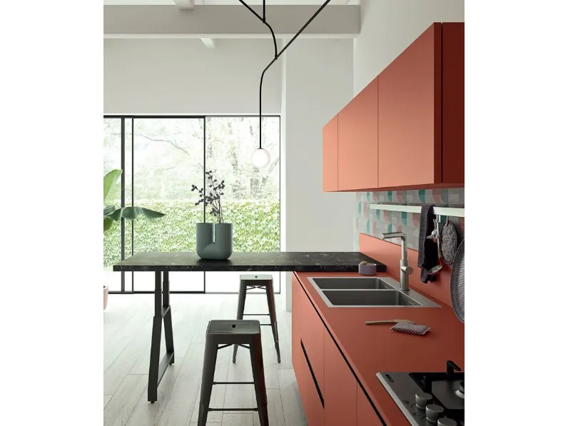 Cucina Easy matt moderna rossa Ar-due lineare scontata 30%