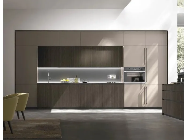 Cucina lineare in laminato opaco tortora Metropolis a prezzo scontato