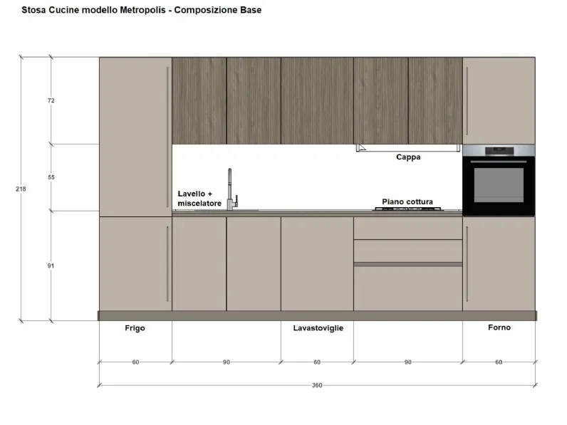 Cucina lineare moderna tortora Stosa Metropolis a soli 3880 Euro
