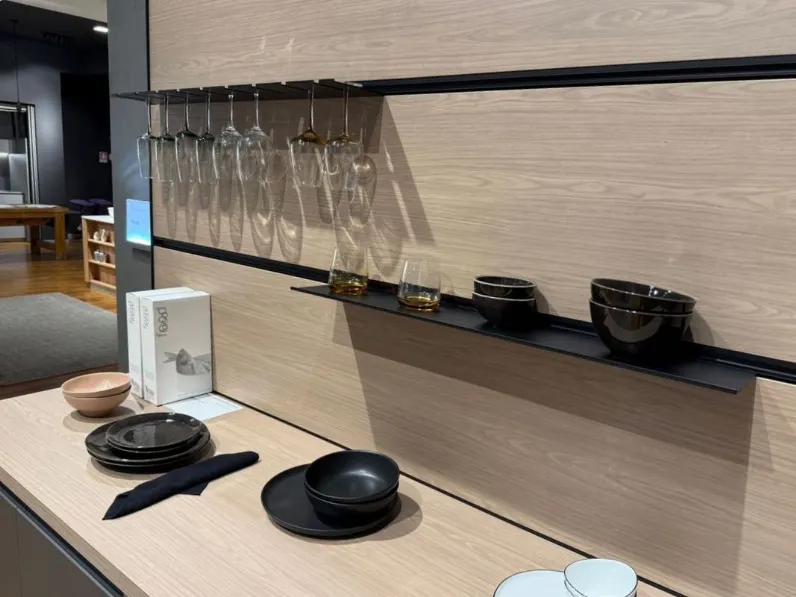 Cucina lineare in laminato materico grigia Young a prezzo scontato