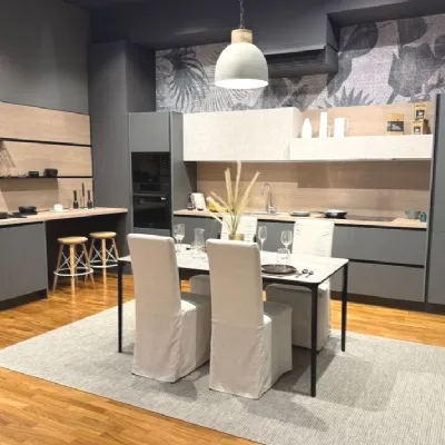 Cucina lineare in laminato materico grigia Young a prezzo scontato