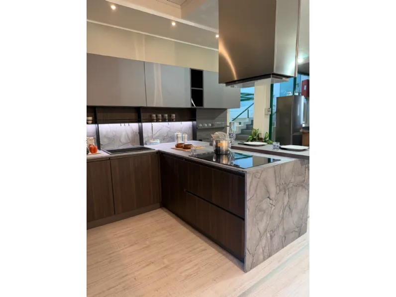 Cucina Up design  moderna noce Ar-tre ad angolo scontata 50%