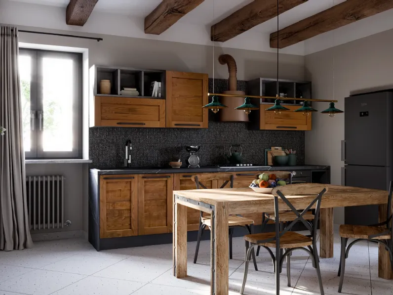 Cucina lineare Outlet etnico Cucina moderna   vintage alta legno  SCONTATA 59%
