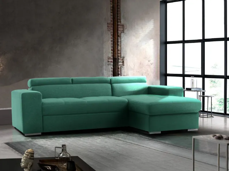 Divano angolare Divano moderno trasformabile pilatus, divano letto verde  smeraldo, made in italy do Collezione esclusiva