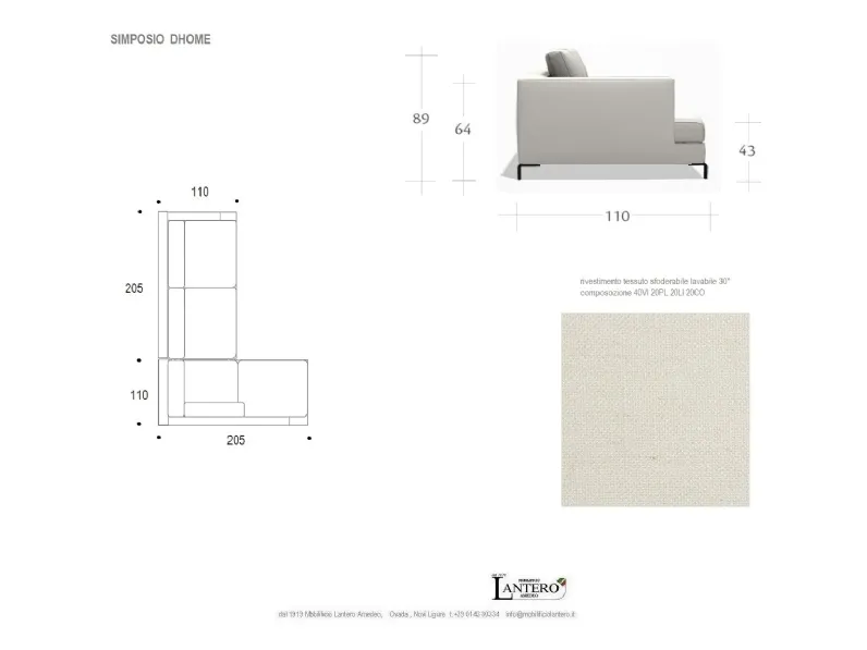 Divano Simposio divano ad angolo con chaise longue in Tessuto sfoderabile  di Dhome scontato 40%